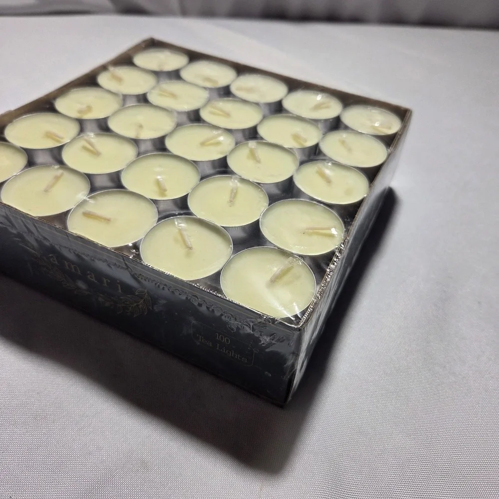 Amari Unscented Tea Light‎ Candles 100 Ct White Vegetable Wax Mosaic Bath & Spa